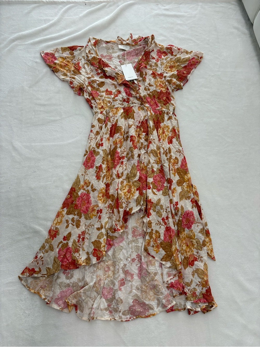 Auguste The Label Dakota indi midi Floral High-Low Dress in Pink and Gold